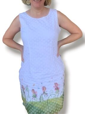 Anatopik Neverland Fairy Print Dress Polka Dot White Midi Art Dress Whimsical